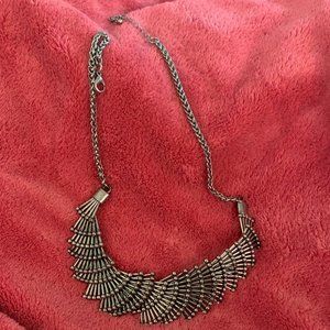 Fanned multi part silver necklace